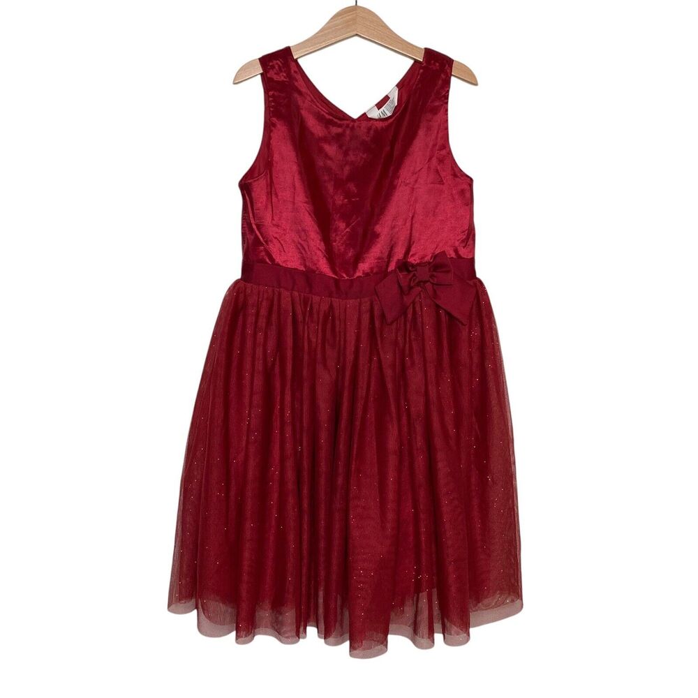 H&M Girls 10 Red Tulle Skirt Holiday Sparkles Lined Tutu Dress Christmas